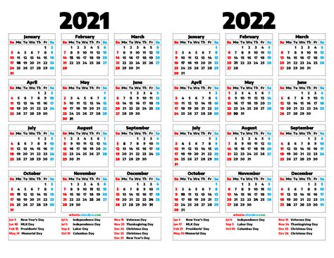 Free Two Year Calendar 2021 And 2022 Printable