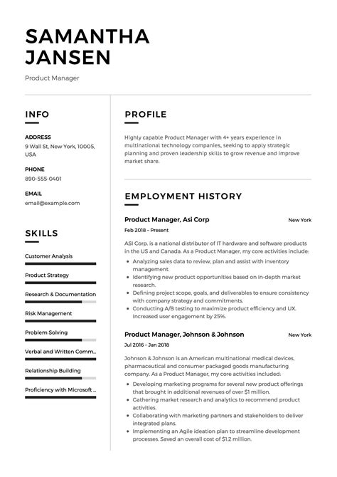 When making specific formatting decisions — like margin in this guide, we discuss the best ways to format your resume for your career objectives. Product Manager Resume Sample, Template, Example, CV ...