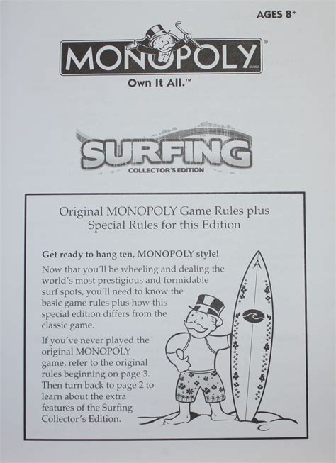PARTS ONLY -Monopoly Surfing Board Game Collectors Edition - Instructions - Team Toyboxes