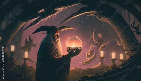 An Old Wizard Casting A Spell In The Wizarding Lair Generative AI Stock Illustration Adobe Stock
