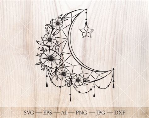 Floral Moon SVG. Moon With Flowers Clipart. Half Moon Svg | Etsy