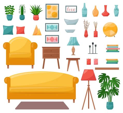 Premium Vector Set Of Interior Elements For Living Room Vector