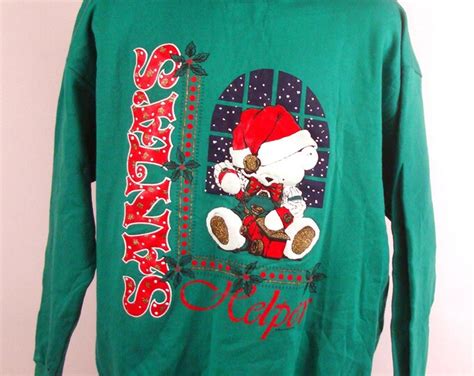 Ugly Christmas Sweater Vintage Sweatshirt Santas Helper Etsy