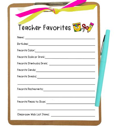 Printable Teacher Favorite Things Form Printable Forms Free Online