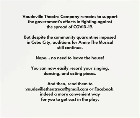 Annie The Musical Video Auditions Vaudeville Theatre Company