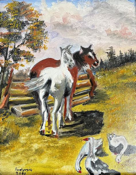 Horses In The Yard Painting By Ryszard Ludynia Fine Art America