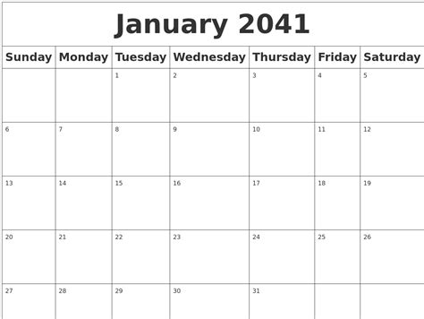 January 2041 Blank Calendar