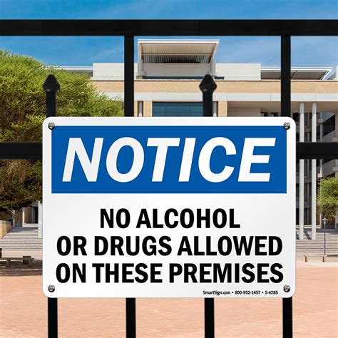 Notice No Alcohol Or Drugs Allowed On These Premises Sign Sku S 4285