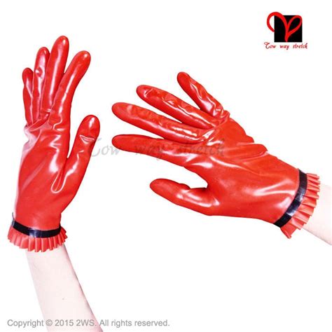 Sexy Red Latex Ruffles Gloves Trims Short Wrist Five Finger Opera