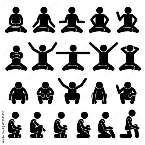 Human Man People Sitting And Squatting On The Floor Poses Postures Stick Figure Stickman