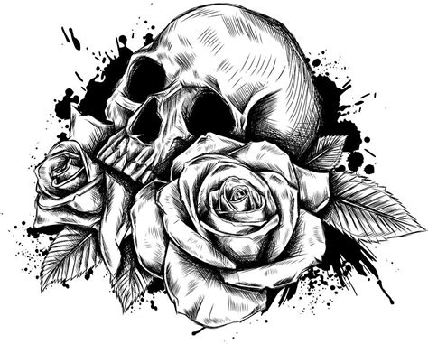 Skull With Flowers With Roses Drawing By Hand Illustration Digital