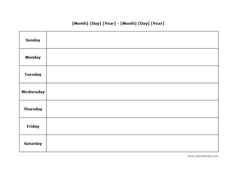 Weekly Calendar Template Printable Free Printable Templates