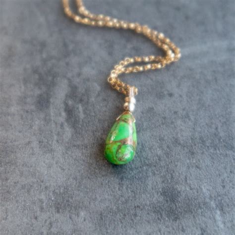 Green Turquoise Necklace Copper Green Turquoise Pendant Etsy