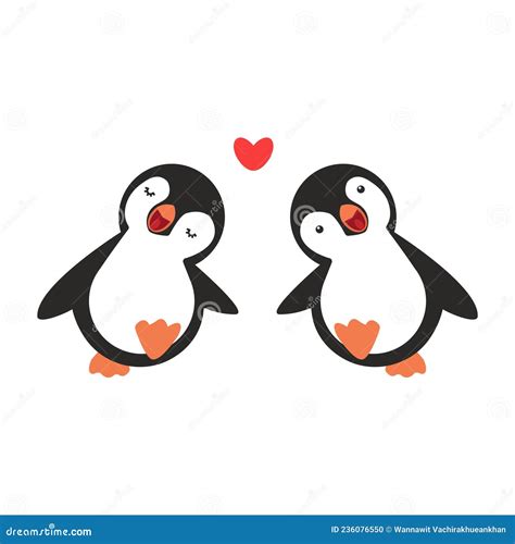 Two Happy Penguin Couple Vector Stock Vector Illustration Of Card