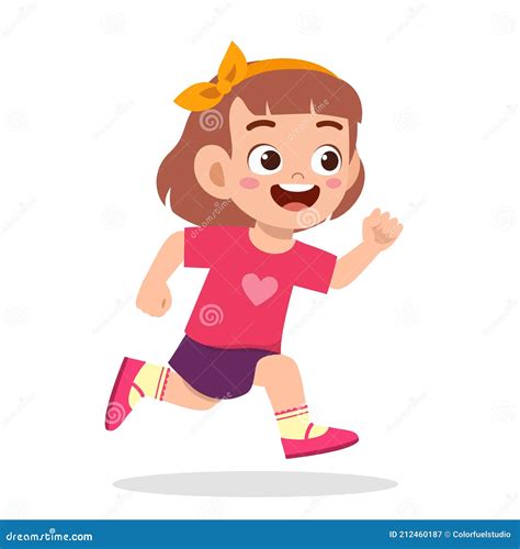 Happy Cute Little Girl Running So Fast Stock Vector Illustration Of