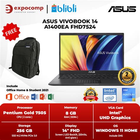 Jual Asus Vivobook 14 A1400ea Fhd7524 Pentium Gold 7505 8gb 256gb W11ohs Di Seller Expocomp