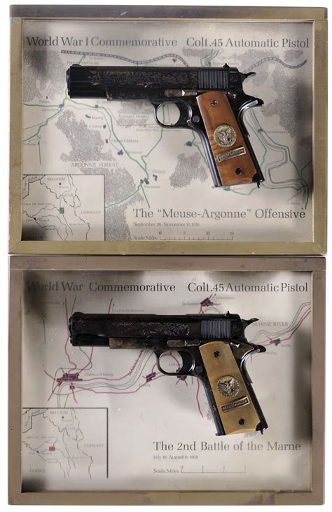 Two Cased Colt World War I Commemorative Semi Automatic Pistols Rock