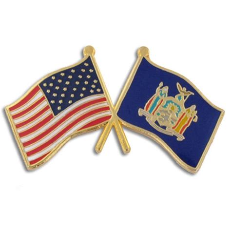 Pinmarts New York And Usa Crossed Friendship Flag Enamel Lapel Pin