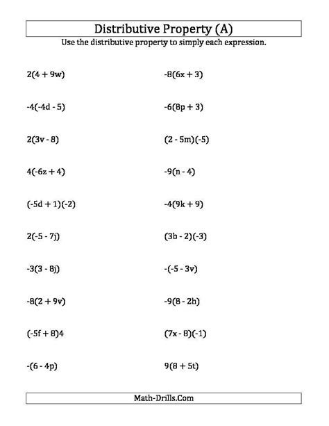 Distributive Property Worksheets Positive Numbers And Variables