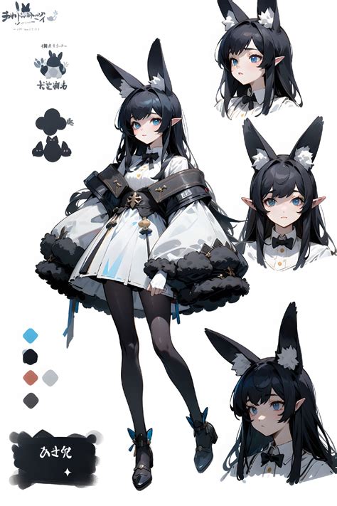 An Anime Character With Black Hair And Horns On Her Head Wearing A White Dress