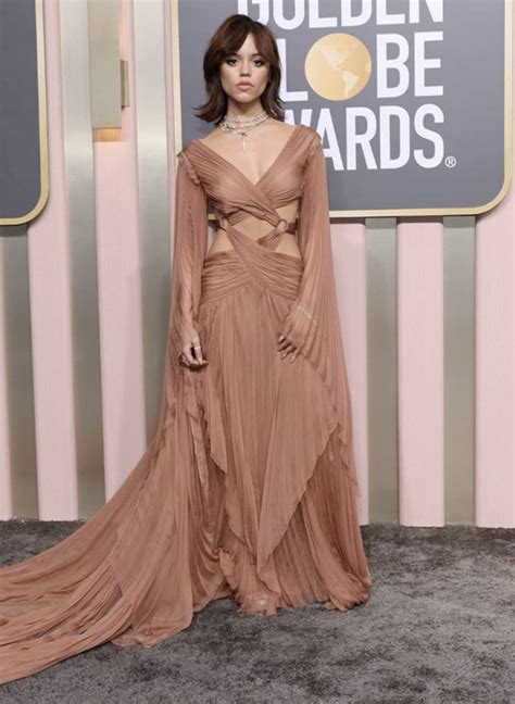 We Re Obsessed With Wednesday Star Jenna Ortega S Nude Cutout Gucci Gown At The Golden Globes