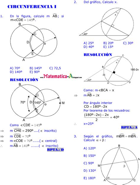 Circunferencia I Ejercicios Desarrollados Imprimir Gratis Matematicas