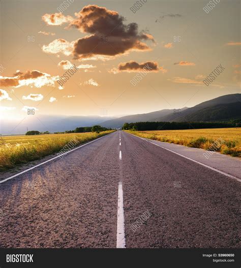 Straight Road Sunset Image And Photo Free Trial Bigstock