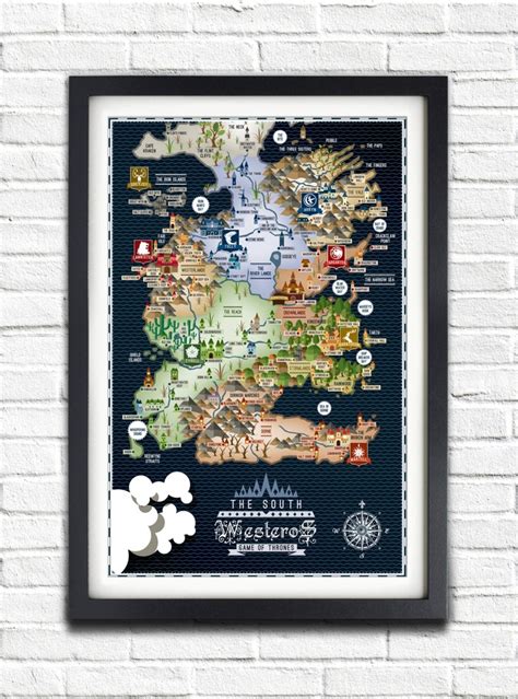 Game Of Thrones The South Westeros Map 19x13 Poster Etsy Westeros
