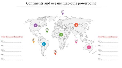 Editable Continents And Oceans Map Quiz Powerpoint Template