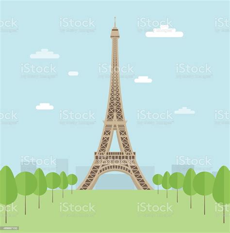 Illustration Of The Eiffel Tower Surrounded By Trees Stok Vektör Sanatı