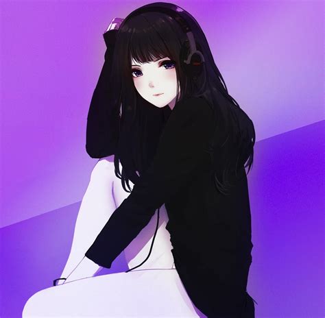 Desktop Wallpaper Headphone Cute Anime Girl Black Hoodie Hd Image