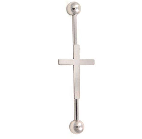 Steel Cross Industrial Barbell 14g 1 And 12 Bodydazz