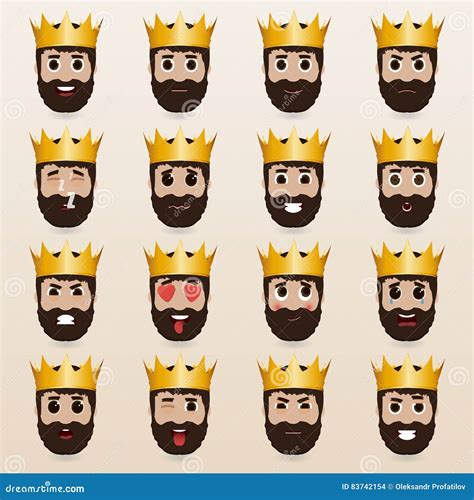 Set Of Cute King Emoticons Stock Vector Illustration Of Person