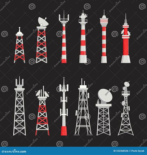 Set Of Telecommunication Towers Radio Masts Communication Satellite