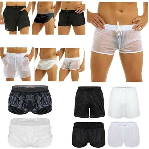 Hansber Mens Sheer Mesh See Through Boxer Shorts Lounge Underwear Swim Trunks Beachwear Exotic