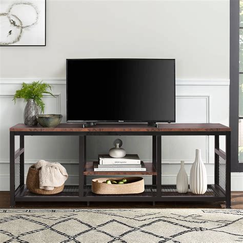 Vecelo Industrial Style 50 Tv Stand And Entertainment Center Of Wood
