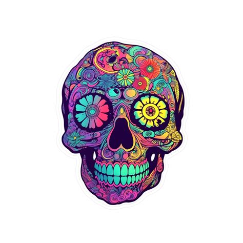 Trippy Skull Sticker Candy Skull Decal Colorful Skull Sticker Etsy