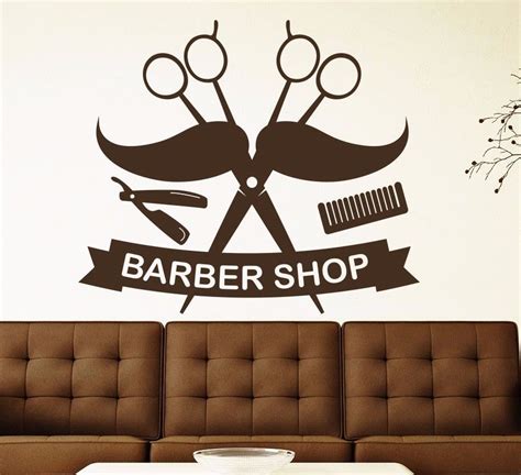 Barber Shop Salon Wall Decal Scissors Mustache Houseware Vinyl Haircut
