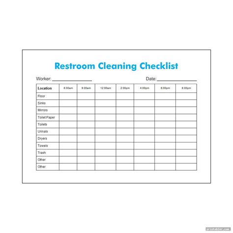 Printable Bathroom Cleaning Checklist Template Templates Iesanfelipe Edu Pe