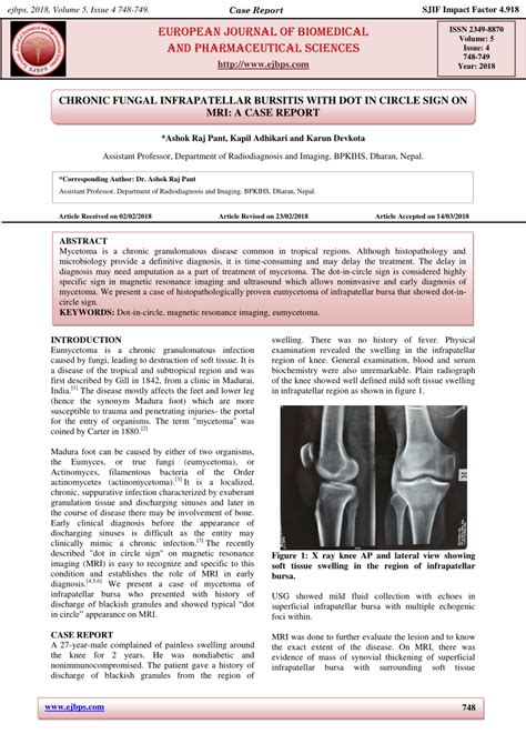 Pdf Chronic Fungal Infrapatellar Bursitis With Dot In Circle Sign On