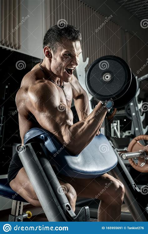 Guy Bodybuilder With Barbell Stock Image Image Of Barbell Equipment