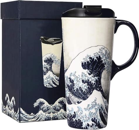 Tall Ceramic Travel Mug With Lid 17ozcoffee Cup Porcelain Latte Mug