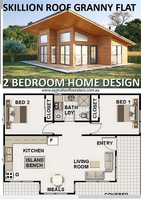 Skillion Roof House Plans Small And Tiny Home Design 62m2 Etsy Singapore