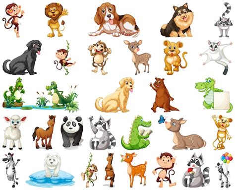Conjunto De Personaje De Dibujos Animados De Animales Vector Gratis