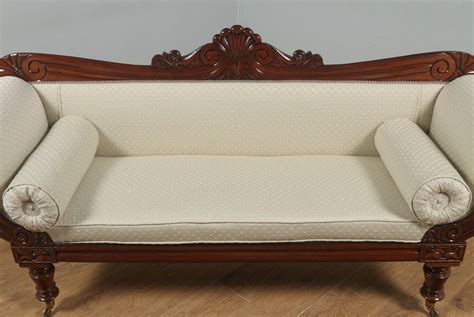 Antique English William Iv Mahogany Upholstered Double Scroll End Couch
