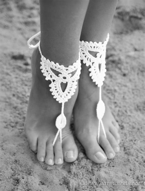 beach wedding white crochet barefoot sandals nude shoes foot etsy australia
