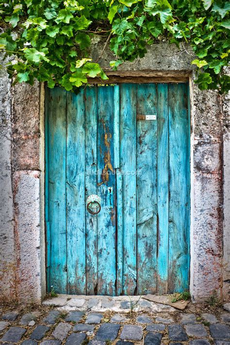 Bright Blue Wooden Door Wallpaper Mural Wallsauce Au