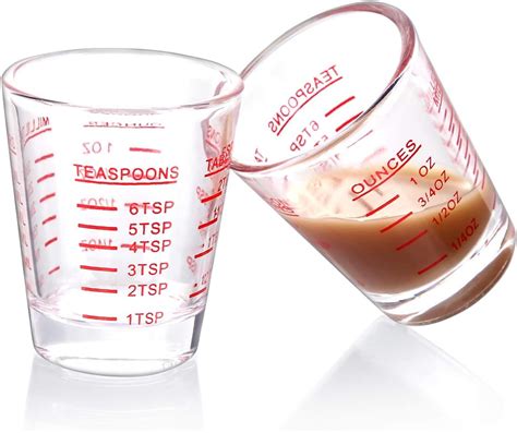 Shot Glasses Measuring Cup Round Liquid Heavy Glass Espresso Shot Glasses 1 Oz 4 Features 2pack