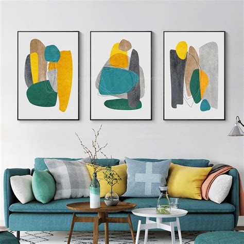 3 Pieces Wall Art Abstract Geometric Art Yxpainting Emerald Green