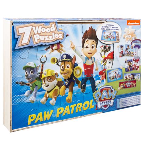 Paw Patrol 5 Wood Puzzles In Wooden Storage Box Puzzles Toys And Games